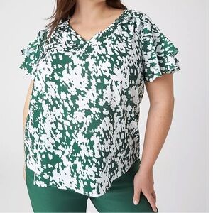 Lane Bryant Emerald and White Patterned Blouse